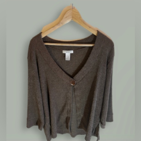 Rafael Woman Abstract Seersucker  Ribbed open cardigan size 1X brown - Picture 1 of 16